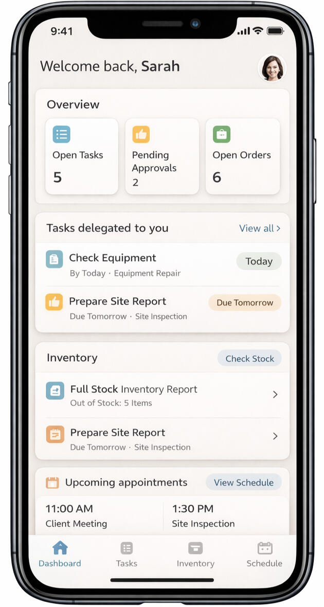 Intentional Simplification — Calm Design Emerges as a System Requirement Clean mobile interface with clear sections and reduced alerts, representing intentional simplification where design shifted toward lowering cognitive strain and supporting sustained, calm human work.