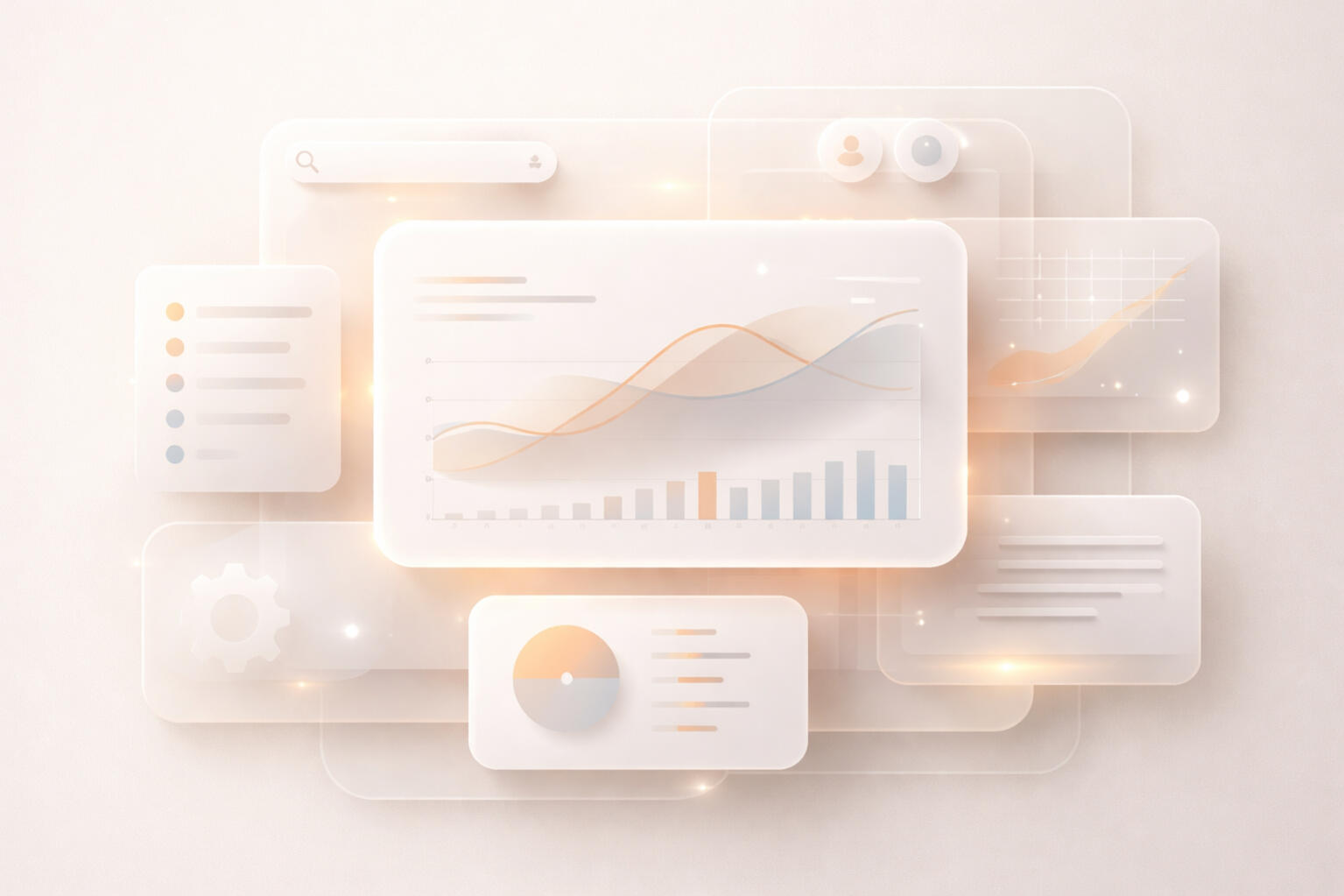 Layered interface elements and data visuals representing trauma-informed language design, where meaning is preserved through neutral, grounded, and non-coercive communication embedded into systems.