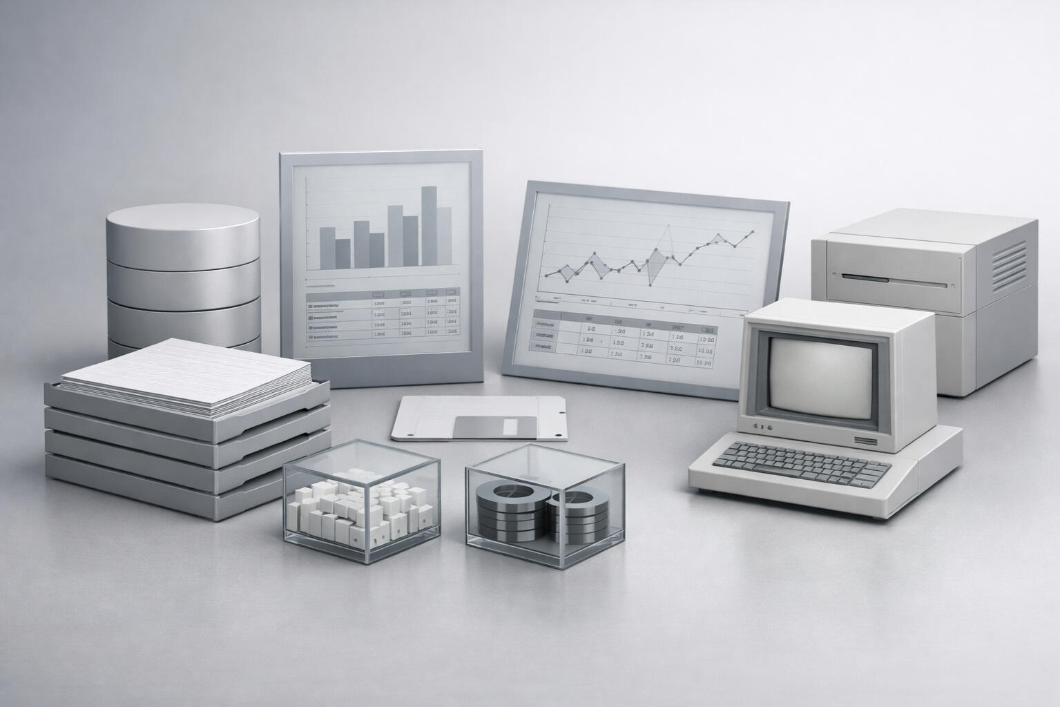 Forms Replace Paper — Digital Entry Begins Without Process Change Early digital systems with screens, databases, and forms replacing paper records, representing the shift to online data entry where information moved faster but decision-making and coordination lagged.