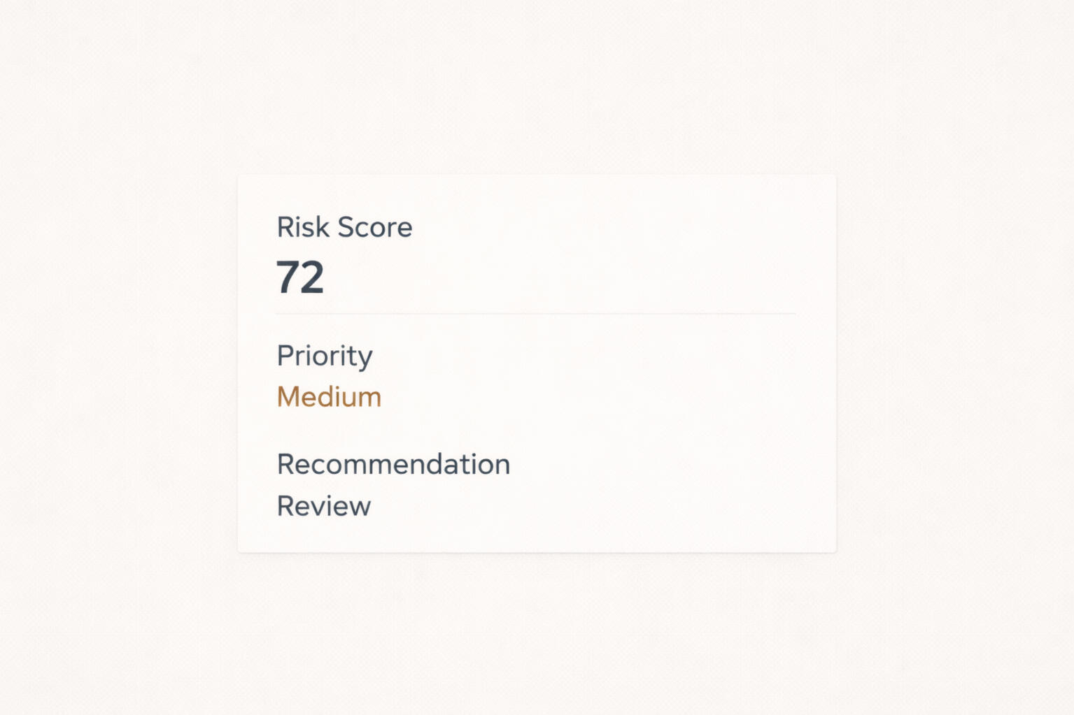Predictions Appear — Software Begins Scoring and Recommending Outcomes Interface showing a risk score, priority level, and recommendation, representing early predictive systems that scored and ranked situations to assist humans without making final decisions.