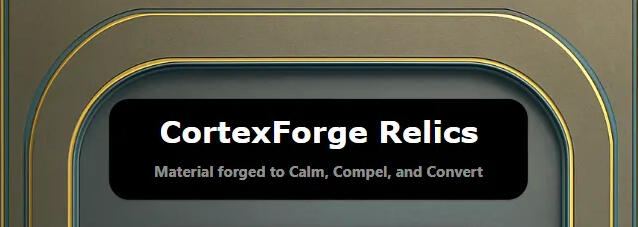 Essay card for Material Intelligence, showing a CortexForge Relics preview and text about how digital surfaces shape how people feel and work.